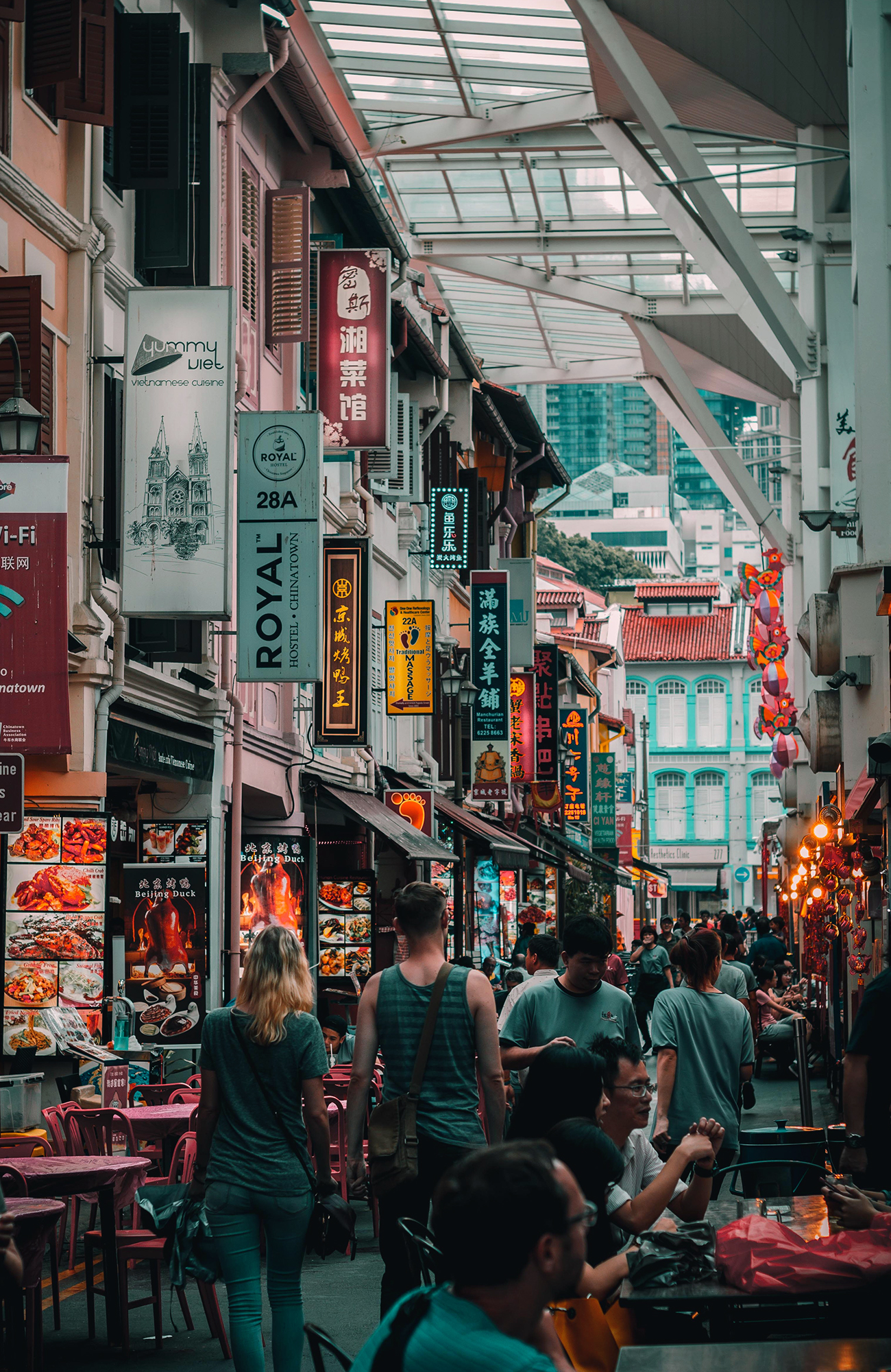 Ruokakojuja Singaporen Chinatownissa