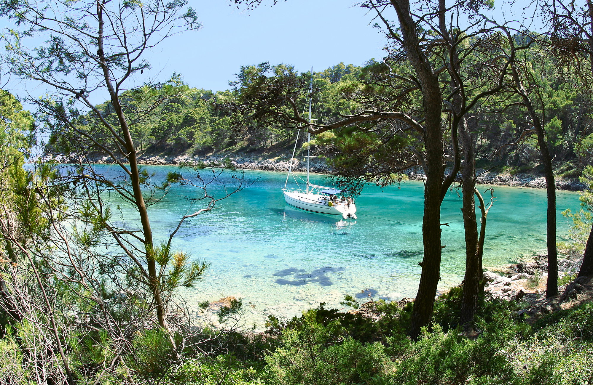 A-boat-in-a-blue-lagoon-Mljet-croatia