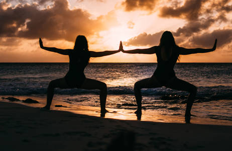 Yoga Beach Two Girls Sunset Cover