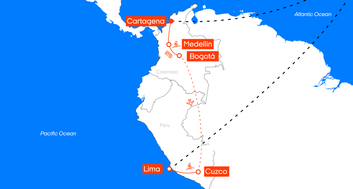 Map of the itinerary | Trekking Peru & Colombia